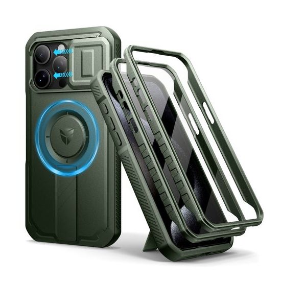 Dexnor MagSafe 360 Kickstand Camprotector Θήκη iPhone 15 Pro Max, πράσινη
