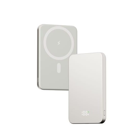 UltraThin MagSafe Power Bank 5000 mAh, PD20W + 15W ασύρματα, ασημί-γκρι