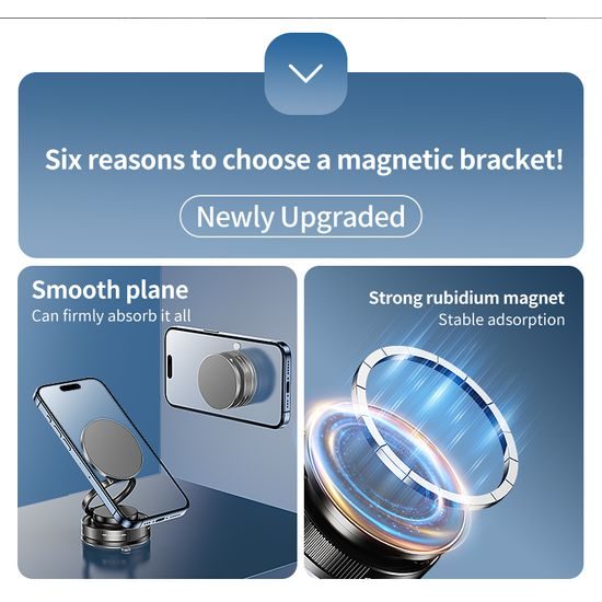 Μαγνητική βάση τηλεφώνου αυτοκινήτου 360° με βεντούζα και μαγνήτη ρουβιδίου, μαύρη, C46