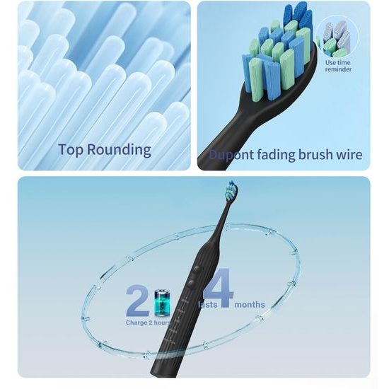 Звукова електрическа четка за зъби с комплект от 8 глави, 45 000 вибрации/мин, 5 режима, розова