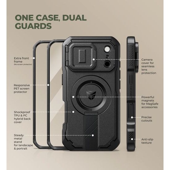 Dexnor MagSafe Case für iPhone 17 Pro / 18 Pro - 360° Kickstand mit Kameraschutz - Schwarz
