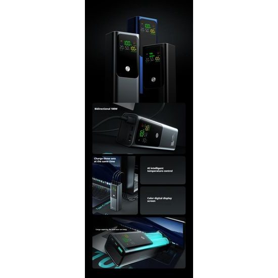 Συμπαγής power bank για γρήγορη φόρτιση laptop, 100W, 20.000 mAh, μαύρο