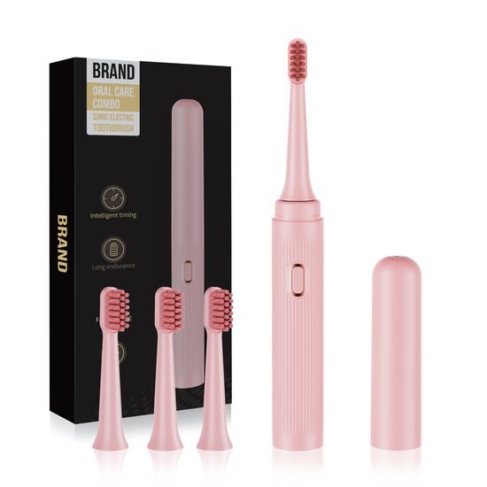 Sonický elektrický zubný kartáčik so sadou 4 hlavíc a cestovným puzdrom, 5 režimov, 30 000 vibrácií/min, ružový