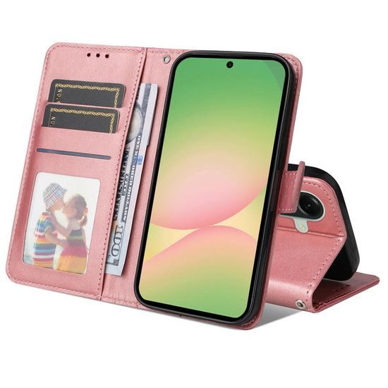 Magnet Case für Samsung Galaxy A57 - Magnetische Schutzhülle aus Leder mit Kartenfach - Rosa
