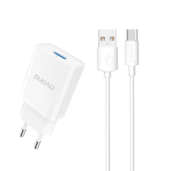 Dudao A4EU USB φορτιστής 2,1A + καλώδιο USB - USB-C, λευκό