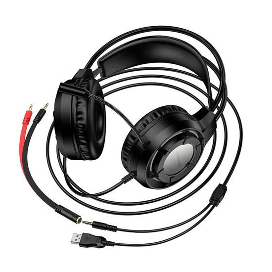 Borofone Wave Gaming Headset (BO112) - Kabelgebundener Over-Ear Kopfhörer mit Mikrofon - Schwarz