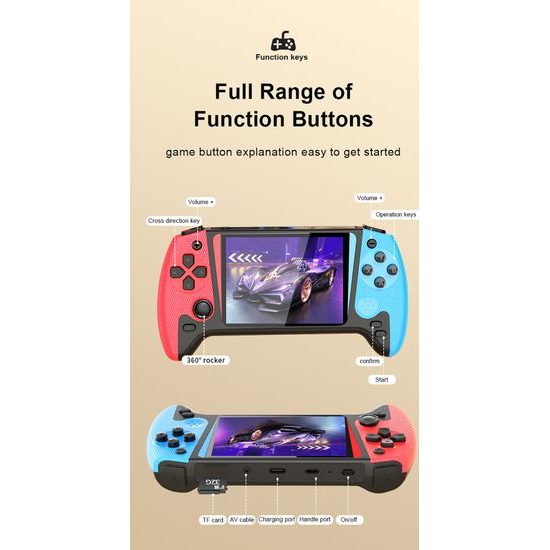 Q21 Φορητή κονσόλα παιχνιδιών με οθόνη 3,5" HD, 500 παιχνίδια και χειριστήρια για 2 παίκτες, κόκκινο-μπλε