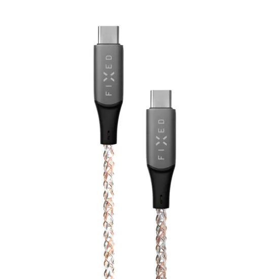 Világító töltőkábel FIXED USB-C - USB-C, PD 60W, 1,2m, szivárvány