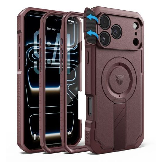 Dexnor MagSafe Case für iPhone 17 Pro Max / 18 Pro Max - 360° Kickstand mit Kameraschutz - Weinrot