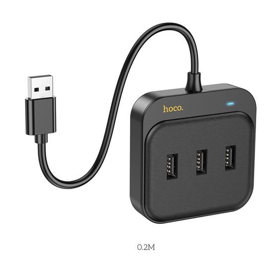 Hoco adaptér HUB 4v1 USB na 3x USB2.0 + RJ45, 100 Mbps Ethernet, 0,2 m, černý (HB35)