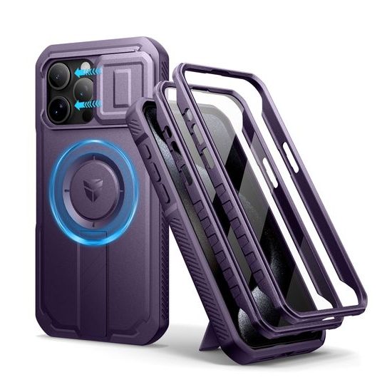 Dexnor MagSafe 360 Kickstand Camprotector obal iPhone 15 Pro Max, fialový
