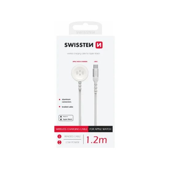 Swissten Magnetisches Geflochtenes Ladekabel USB-C für Apple Watch - 1,2 m - Weiß