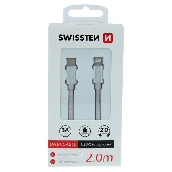 Dátový kábel Swissten USB-C / Lightning, 2m strieborný