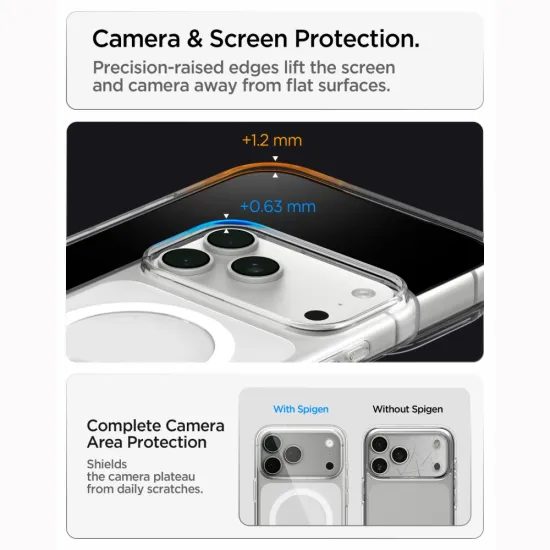 iPhone 17 Pro / 18 Pro dėklas – Spigen Liquid Crystal MagSafe skaidrus – balta