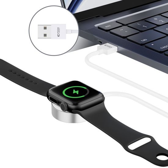 Tech-Protect UltraBoost - Cablu de încărcare magnetică pentru Apple Watch - USB-A, 1,2 m, alb