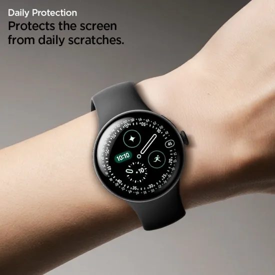 Google Pixel Watch 3 / 4 / 5 (41 mm) aizsargstikls – Spigen Elite Shield Ez Fit 2 hibrīdā pārklājuma komplekts 2 gab. ar uzstādīšanas rāmi