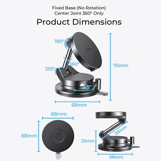Lisen Magnetische KFZ-Halterung mit kabelloser Ladestation W608 Pro für iPhone - 25W Qi2.2 Wireless Charger - Schwarz