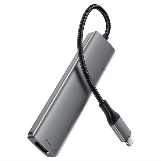 Acefast 5-in-1 Adapter (J16) - USB-C naar 3x USB 3.0, USB-C PD 90W, HDMI 4K@60Hz - Plug & Play - Grijs
