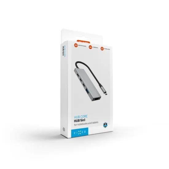 Alumínium USB-C elosztó FIXED HUB Core, 5 port, notebookokhoz és tabletekhez, 100W, PD 3.0, űrszürke