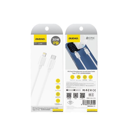 Dudao L4X kabel USB-C - Lightning, 30W, 1,2 m, bel