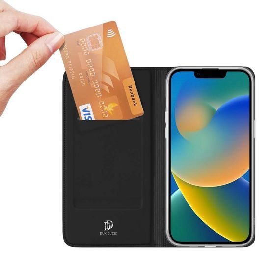 Dux Ducis Skin Leather case, preklopna futrola, iPhone 14 Plus, crna