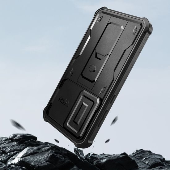 Tech-Protect Kevlar Cam+ Schutzhülle für Samsung Galaxy S24 FE - Hybride Panzer-Hülle mit Kameraabdeckung und Kickstand - Schwarz