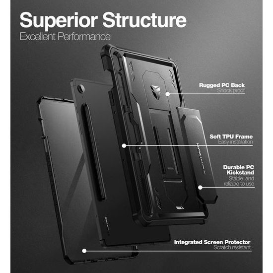 Dexnor 360 Kickstand tok Samsung Galaxy Tab S9 FE, fekete