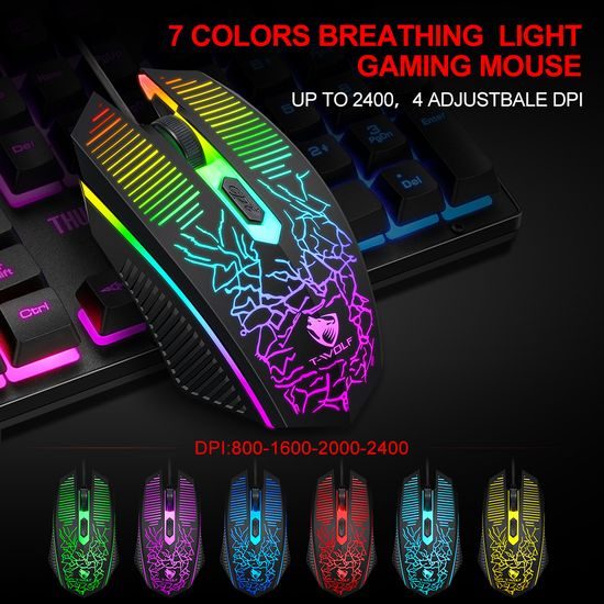 T-WOLF TF400 RGB Gaming Set 4in1 (Tastatur, Maus, Headset, Mauspad)