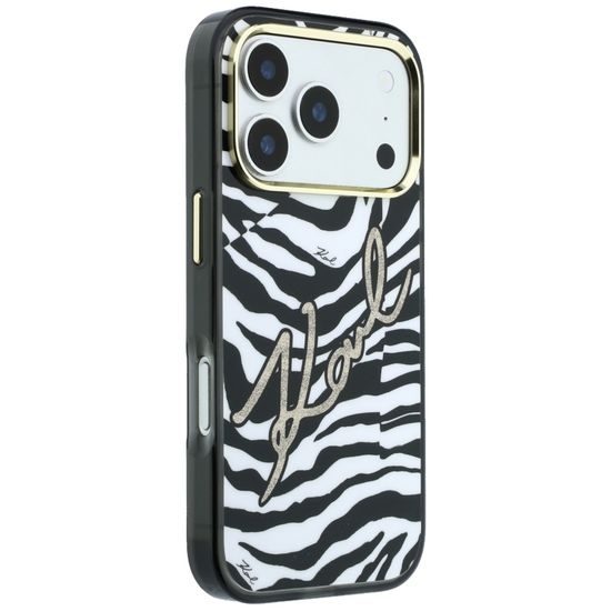 iPhone 17 Pro / 18 Pro ümbris – Karl Lagerfeld HC MagSafe IML Signature Zebra Glitter Gold – must