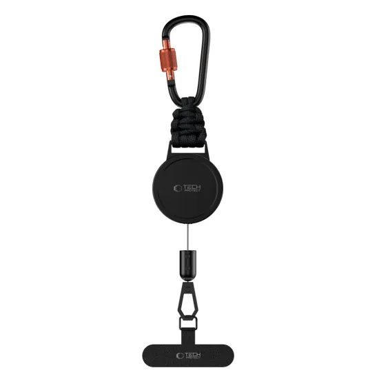 Tech-Protect ATH04 UrbanLoop Sicherheitshalter gegen Diebstahl mit einziehbarem Stahlkabel und Karabiner - Schwarz-Orange