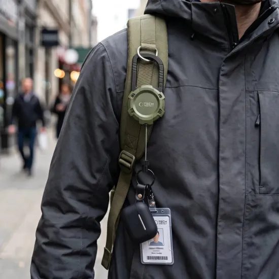 Tech-Protect ATH03 UrbanLoop Sicherheitshalterung gegen Diebstahl mit einziehbarem Stahlkabel und Karabiner - Grün