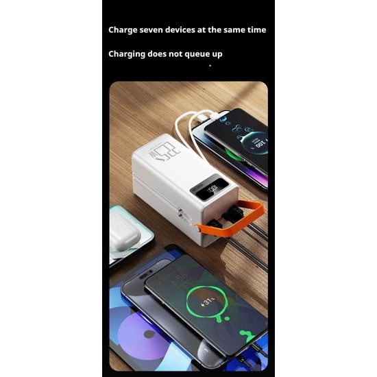 Power Bank 60.000 mAh, 22.5W PD, 4 USB + 2 καλώδια, LED φώτα, μαύρο