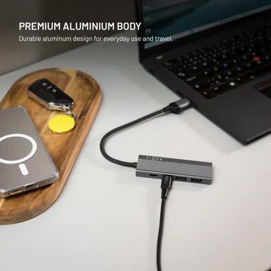 FIXED HUB Port alumínium USB-C elosztó, 4 port, USB-A adapterrel, űrszürke