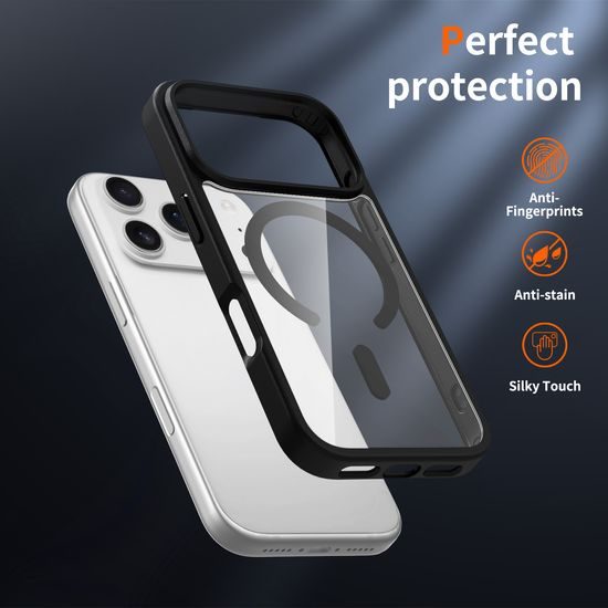 JP MagFit Clear MagSafe θήκη με μαγνήτη N52, iPhone 17 Pro, μαύρη