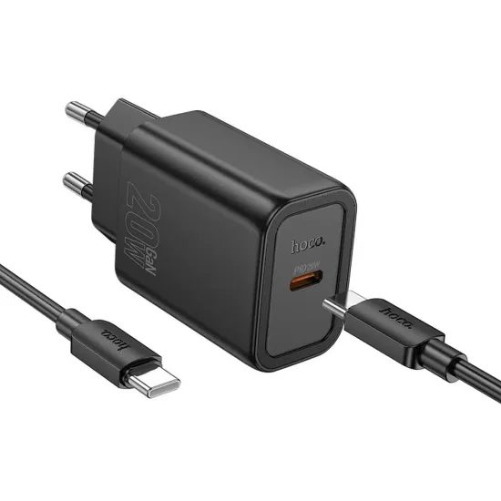 Hoco N60 Snellader USB-C + USB-C Kabel - PD QC 20W - Zwart