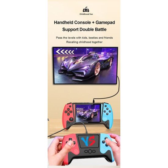 Q21 Φορητή κονσόλα παιχνιδιών με οθόνη 3,5" HD, 500 παιχνίδια και χειριστήρια για 2 παίκτες, κόκκινο-μπλε