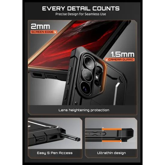 Supcase Unicorn Beetle Pro + σκληρυμένο γυαλί (2 τεμάχια), Samsung Galaxy S26 Ultra, μαύρο