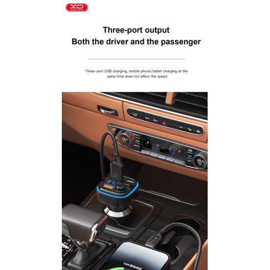 XO BCC08 FM Transmitter - MP3 Bluetooth Autolader - met LED Verlichting - Zwart