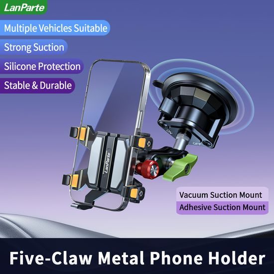 LanParte C14-T01L Potpuno metalni držač za telefon s 5-točkastim učvršćenjem i 360° rotacijskim zglobom za upravljač i cijev s produženom rukom