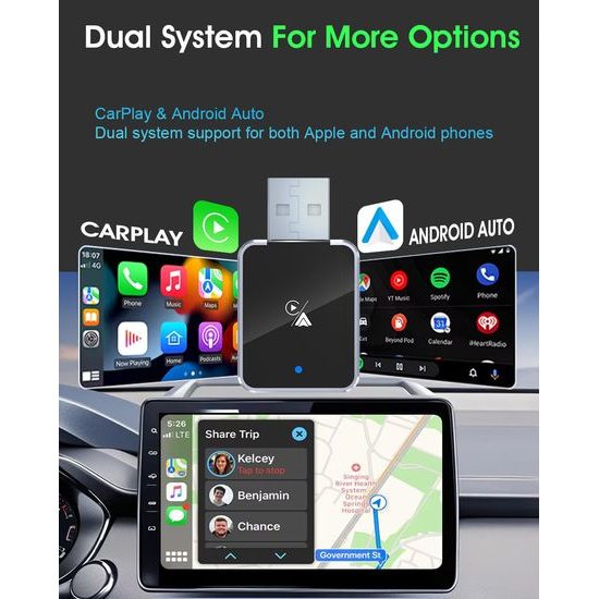 Ασύρματος Προσαρμογέας για CarPlay και Android Auto, Plug & Play, Αλουμίνιο, CA19