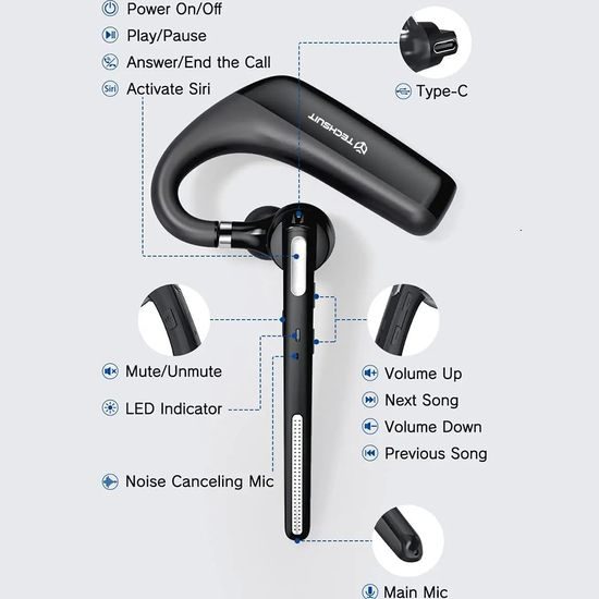 Techsuit Bluetooth peakomplekt topeltmikrofoniga ja mürasummutusega (G6) – must