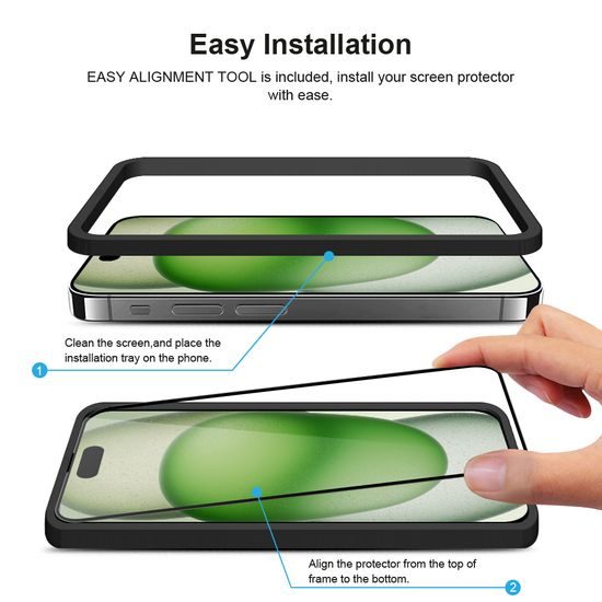 JP Full Pack edzett üveg, 2x 3D üveg applikátorral + 2x üveg a lencsén, iPhone 15