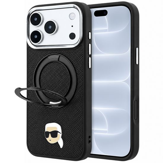 Karl Lagerfeld Leather Ring Stand 360 KC Pin MagSafe ümbris iPhone 17 Pro / 18 Pro – must