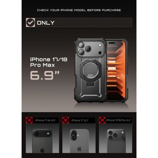 Supcase Grip Pro Mag MagSafe, iPhone 17 Pro Max / 18 Pro Max, negru