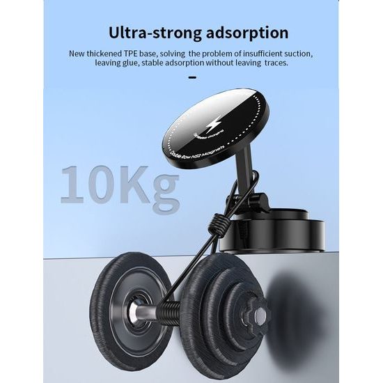 360° 15W μαγνητική ασύρματη βάση τηλεφώνου με βεντούζα και ρυθμιζόμενο βραχίονα, μαύρη, C48