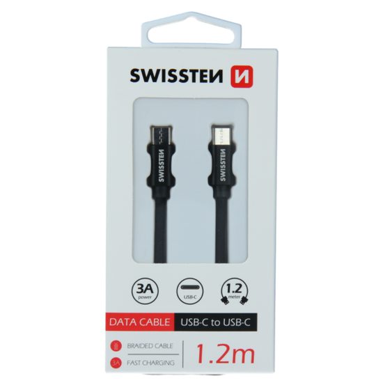 Dátový kábel Swissten textilný, USB-C / USB-C, 1,2 m, čierny