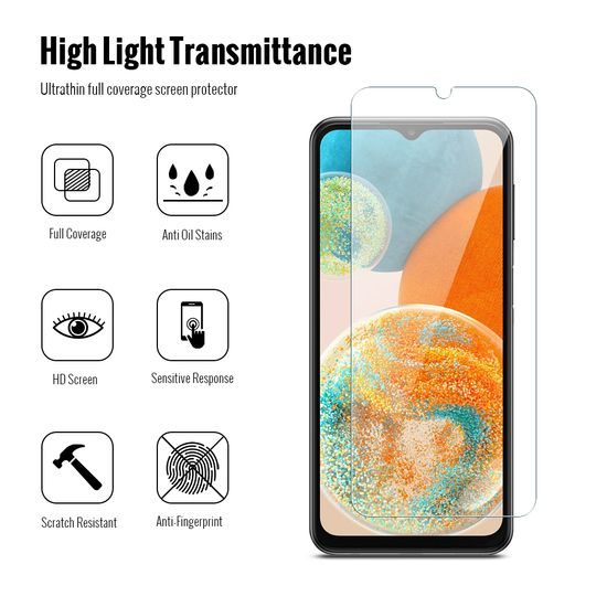 Samsung Galaxy A23 apsauginis rinkinys – JP 2 vnt. grūdinto stiklo ir 2 vnt. kameros apsaugos