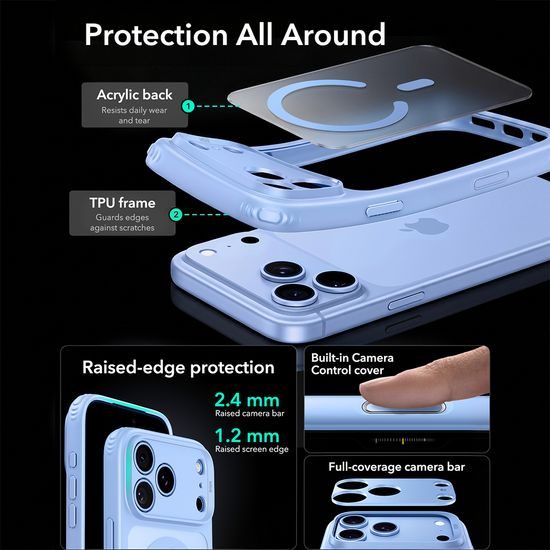 iPhone 17 Pro / 18 Pro vāciņš – ESR Classic Hybrid HaloLock MagSafe – gaiši zils