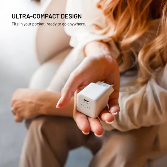 FIXED Mini GaN hálózati töltő, USB-C, PD 65W, fehér