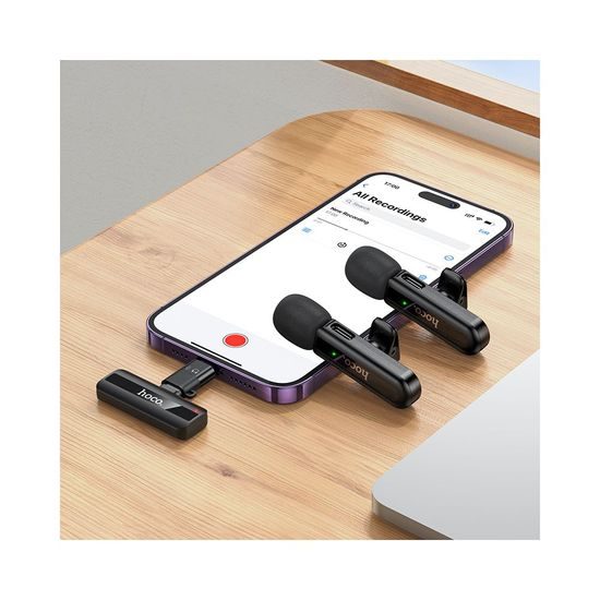 Hoco L20A Set microfoane wireless Lightning / USB-C, negru
